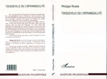 Couverture du livre « Tocqueville ou l'intranquillite » de Riviale Philippe aux éditions L'harmattan