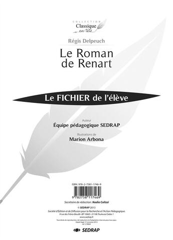 Couverture du livre « Roman de renart - fichier » de  aux éditions Sedrap