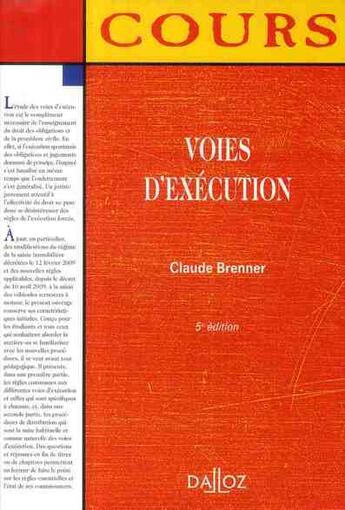 Couverture du livre « Voies d'exécution (5e édition) » de Claude Brenner aux éditions Dalloz