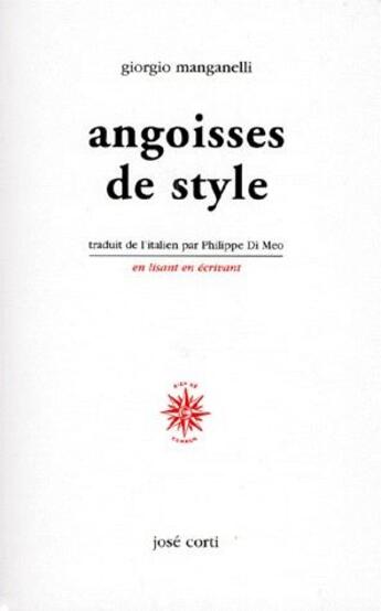 Couverture du livre « Angoisses de style » de Manganelli/Di M aux éditions Corti