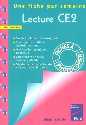 Couverture du livre « Lecture ; CE2 ; fiches à photocopier » de Christian Lamblin aux éditions Retz