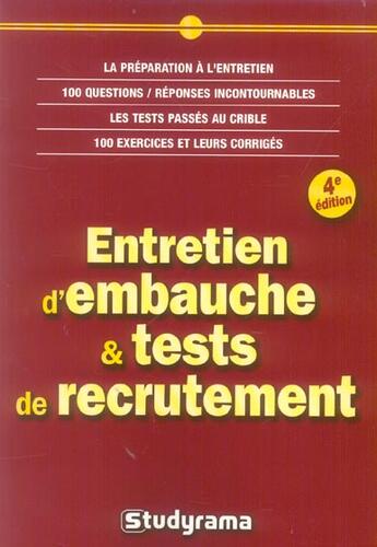 Couverture du livre « Entretien d'embauche et test de recrutement » de  aux éditions Studyrama