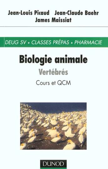 Couverture du livre « Biologie Animale ; Vertebres » de Baehr aux éditions Dunod