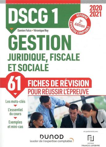 Couverture du livre « DSCG 1 ; gestion juridique, fiscale et sociale ; fiches de révision (2e édition) » de Veronique Roy et Damien Falco aux éditions Dunod