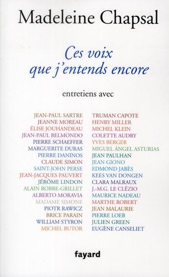 Couverture du livre « Ces voix que j'entends encore » de Madeleine Chapsal aux éditions Fayard