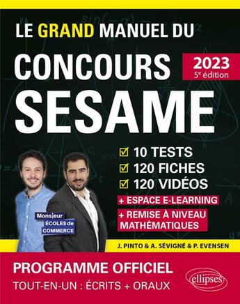 Couverture du livre « Le grand manuel du concours sesame (édition 2023) » de Joachim Pinto et Paul Evensen et A. Sevigne aux éditions Ellipses