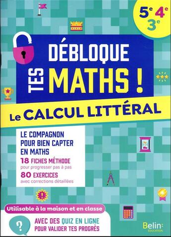 Couverture du livre « Calcul littéral 5e-4e-3e » de Beer Olivier aux éditions Union Distribution