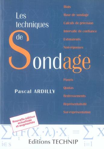 Couverture du livre « Les techniques de sondages » de Pascal Ardilly aux éditions Technip