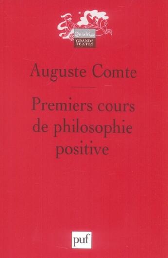 Couverture du livre « Premiers cours de philosophie positive » de Auguste Comte aux éditions Puf