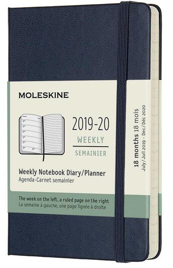 Couverture du livre « Agenda 18 mois semainier ; grand format bleu saphir rigide (édition 2019/2020) » de  aux éditions Moleskine