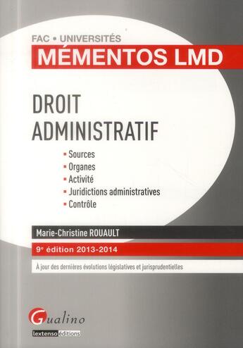 Couverture du livre « Droit administratif (9e édition) » de Marie-Christine Rouault aux éditions Gualino