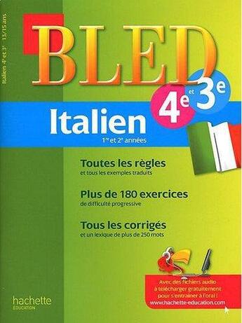 Couverture du livre « CAHIERS BLED ; italien ; 4ème, 3ème » de G Kerleroux et B Setton aux éditions Hachette Education