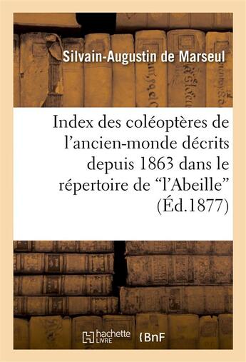 Couverture du livre « Index des coleopteres de l'ancien-monde decrits depuis 1863 dans le repertoire de 