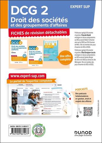 Couverture du livre « DCG 2 - Droit des sociétés et des groupements d'affaires - Fiches 2024-2025 » de Elise Grosjean-Leccia et Pascale David aux éditions Dunod