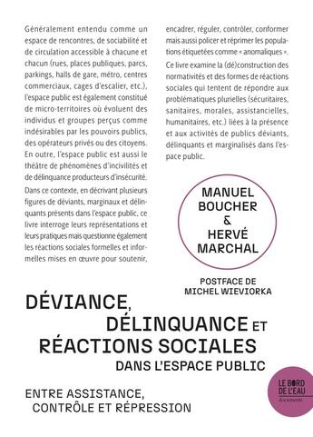 Couverture du livre « Déviance, délinquance et réactions sociales dans l'espace public » de Manuel Boucher aux éditions Bord De L'eau