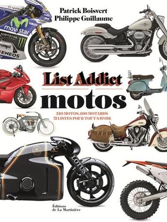 Couverture du livre « Motos, list addict » de Philippe Guillaume et Patrick Boisvert aux éditions La Martiniere