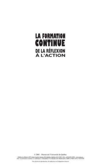 Couverture du livre « La formation continue ; de la réflexion à l'action » de L Lafortune et C Deaudelin aux éditions Pu De Quebec