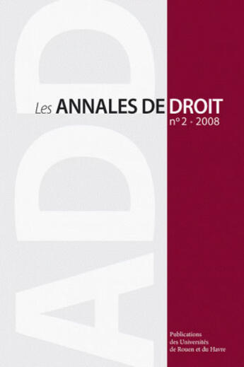 Couverture du livre « Les annales de droit t.2 (édition 2008) » de Tus Brochot Vanessa aux éditions Pu De Rouen
