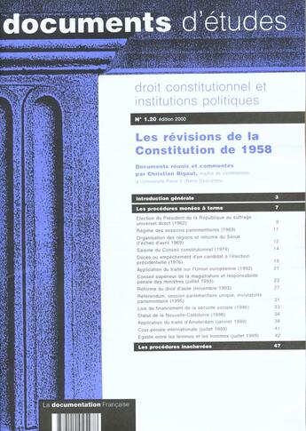 Couverture du livre « Les revisions de la constitution de 1958 » de Christian Bigaut aux éditions Documentation Francaise