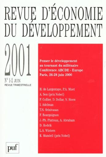 Couverture du livre « Revue d'economie du developpement n 1/2 juin 2001 - 1 2 » de  aux éditions Puf