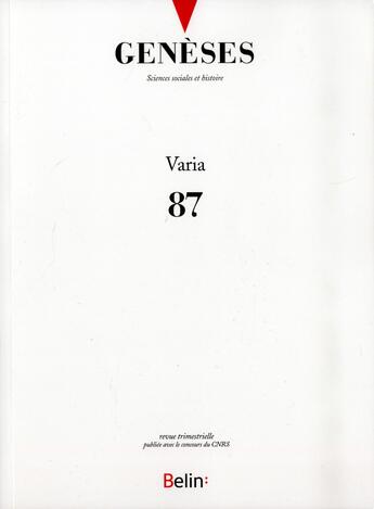 Couverture du livre « REVUE GENESES N.87 ; juin 2012 » de Revue Geneses aux éditions Belin