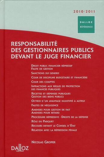 Couverture du livre « Responsabilité des gestionnaires public devant le juge financier » de Nicolas Groper aux éditions Dalloz