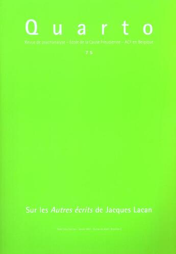 Couverture du livre « REVUE QUARTO T.75 » de  aux éditions Agalma