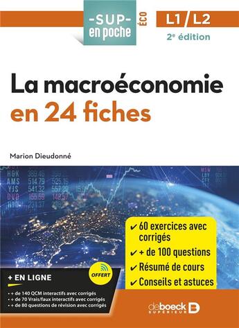 Couverture du livre « Sup en poche : toute la macroéconomie en 24 fiches et 300 entraînements : licences 1 et 2 (2e édition) » de Marion Dieudonne aux éditions De Boeck Superieur