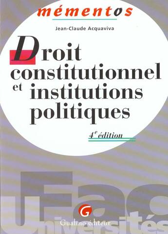 Couverture du livre « Dt constitutionnel inst.pol. » de Acquaviva Jean-Claud aux éditions Gualino