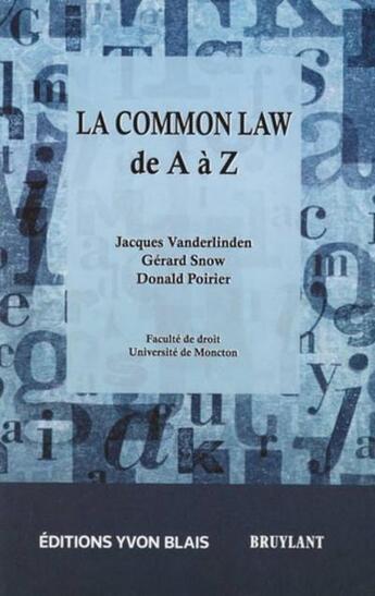 Couverture du livre « La common law de a a z » de Vanderlinden Jacques aux éditions Yvon Blais