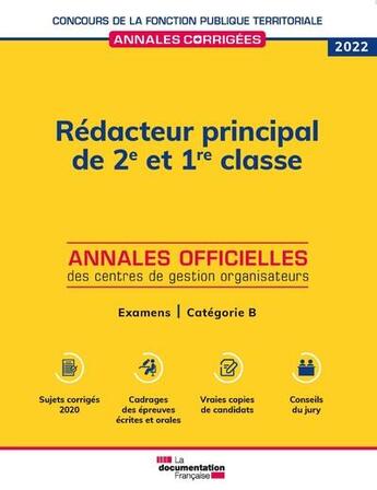 Couverture du livre « Rédacteur principal de 2e et 1re classe 2021 : examens d'avancement de grade et de promotion interne » de Cig Petite Couronne aux éditions Documentation Francaise