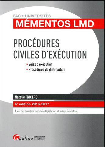 Couverture du livre « Procédures civiles d'exécution 2016-2017 » de Natalie Fricero aux éditions Gualino