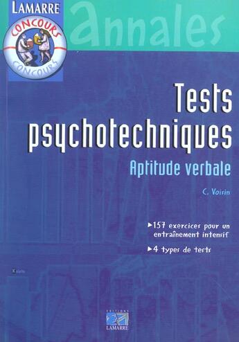 Couverture du livre « Tests psychotechniques aptitude verbale » de Voisin aux éditions Lamarre