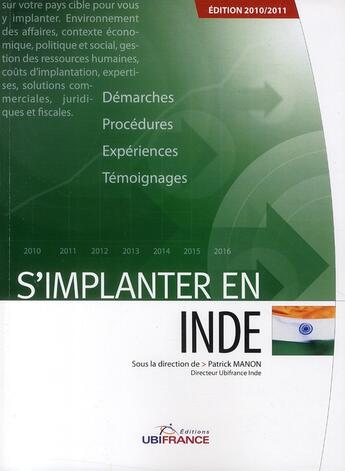 Couverture du livre « S'implanter en inde (3e édition) » de Patrick Manon aux éditions Ubifrance