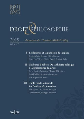 Couverture du livre « Droit ; philosophie ; annuaire de l'institut Michel Villey (édition 2015) » de  aux éditions Dalloz