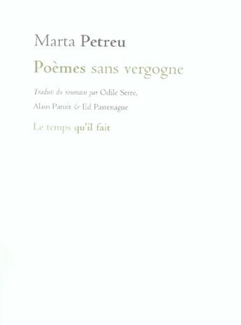 Couverture du livre « Poemes sans vergogne » de Petreu M aux éditions Le Temps Qu'il Fait