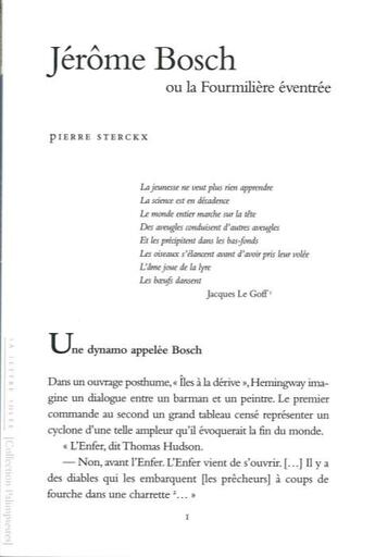 Couverture du livre « Jérôme Bosch : ou la fourmilière éventrée » de Pierre Sterckx aux éditions Lettre Volee