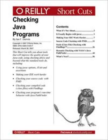 Couverture du livre « Checking Java Programs » de Ian F. Darwin aux éditions O Reilly