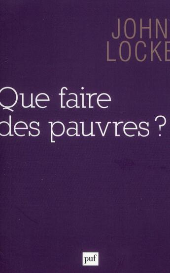 Couverture du livre « Que faire des pauvres ? » de John Locke aux éditions Puf