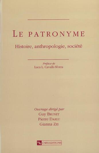 Couverture du livre « Patronyme histoire anthropologie » de  aux éditions Cnrs