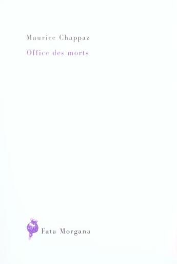 Couverture du livre « Office des morts » de Chappaz/De Palezieux aux éditions Fata Morgana