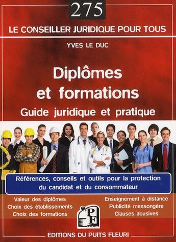 Couverture du livre « Diplômes et formation : guide juridique et pratique » de  aux éditions Puits Fleuri