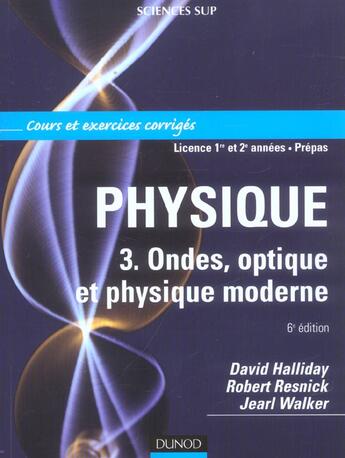 Couverture du livre « PHYSIQUE T.3 ; ONDES, OPTIQUE ET PHYSIQUE MODERNE » de  aux éditions Dunod