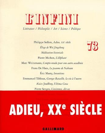 Couverture du livre « Revue L'Infini N.73 » de Collectif Gallimard aux éditions Gallimard