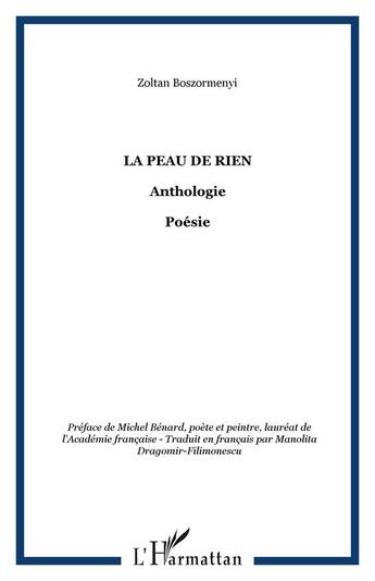 Couverture du livre « La peau de rien » de Zoltan Boszormenyi aux éditions L'harmattan