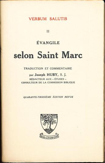 Couverture du livre « Évangile selon saint Marc » de Joseph Huby aux éditions Beauchesne