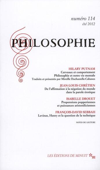 Couverture du livre « Revue Philosophie n.114 » de Revue Philosophie Minuit aux éditions Minuit