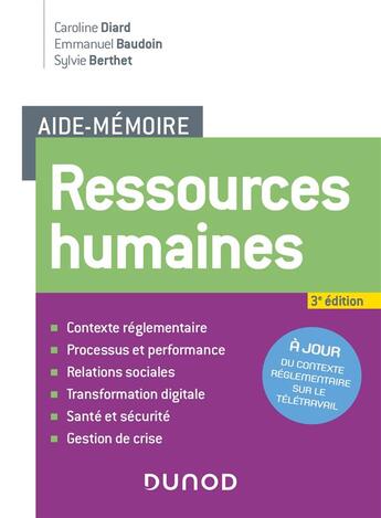 Couverture du livre « Aide-mémoire : ressources humaines (3e édition) » de Emmanuel Baudoin et Caroline Diard et Sylvie Berthet aux éditions Dunod