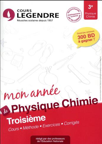 Couverture du livre « Cours legendre physique chimie troisieme mon annee » de Lambert Valerie aux éditions Edicole