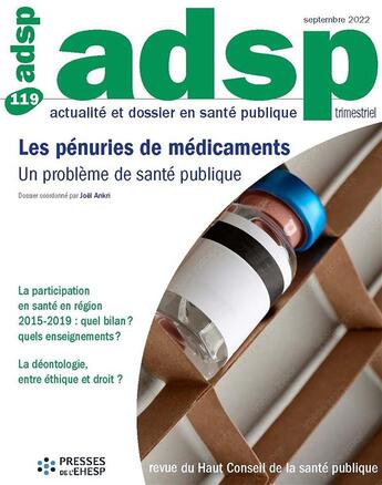 Couverture du livre « Les pénuries de médicaments : un problème de santé publique » de Ankri Joel aux éditions Ehesp